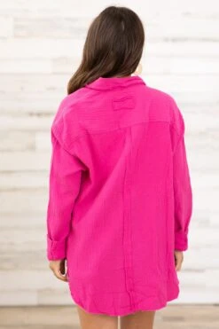 Fuchsia Textured Button Up Top With Pocket -Staccato Shop 3D4A4147 5e4bb816 45db 47ed 907c 711f56c03ca7