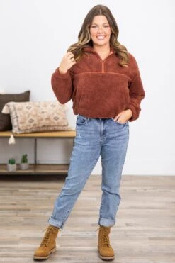 Rust 1/4 Zip Pullover With Pockets -Staccato Shop 3D4A4178 e68224bb b978 4b82 b01d 435b0e0bc551