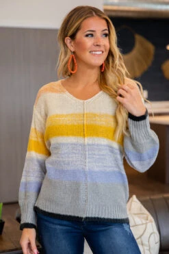 Staccato Shop 50 Be Cool Dusty Blue Multicolor Ombre Stripe Sweater