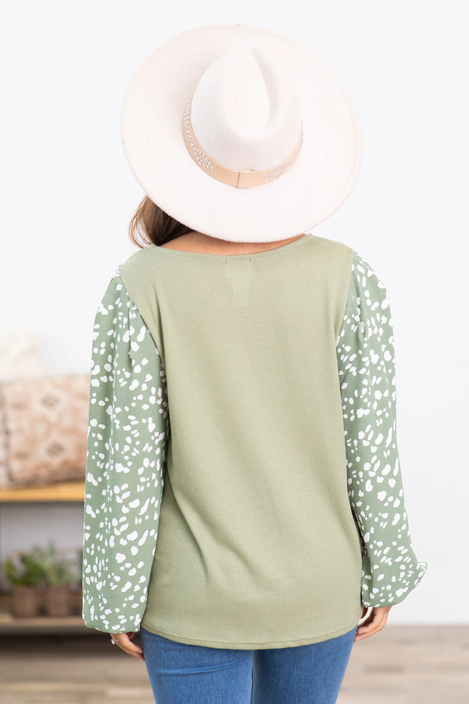 Sage Top With Animal Print Balloon Sleeves 6 Sage Top With Animal Print Balloon Sleeves - Image 4