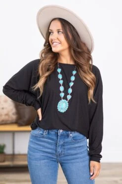 STACCATO Black Horizontal Ribbed Dolman Sleeve Top