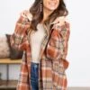 Cognac Plaid Super Soft Hooded Shacket -Staccato Shop 3D4A4453 895222bc 7a30 4b30 ae42 e75d0e3c53a5