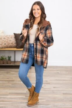 Chestnut Plaid Super Soft Hooded Shacket -Staccato Shop 3D4A4458 27553228 b742 4d72 86fa 455e9e5d6f78