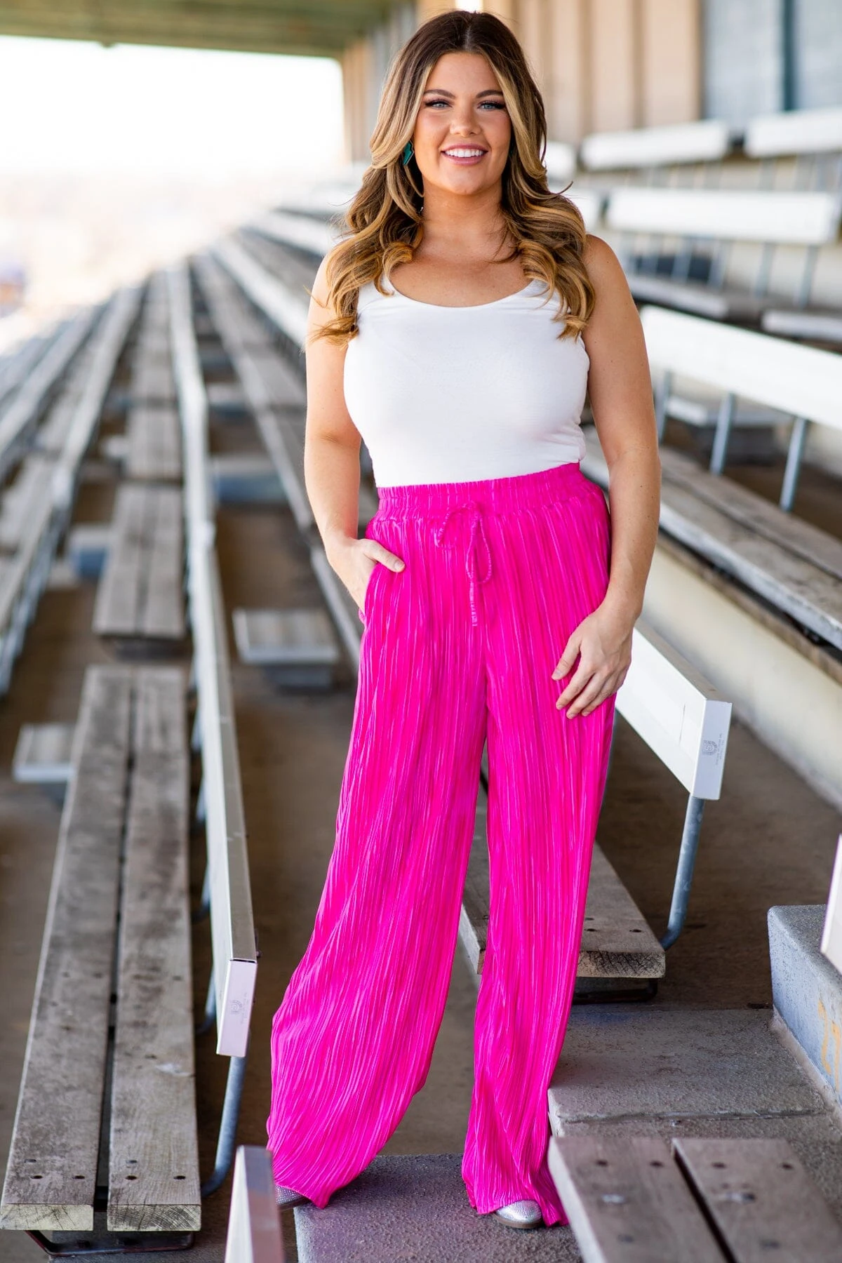 Hot Pink Crystal Pleat Top And Pants Set 5 Hot Pink Crystal Pleat Top And Pants Set - Image 3