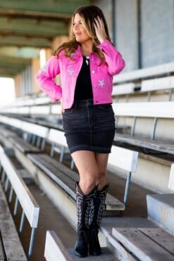 Pink Denim Jacket With Silver Sequin Stars -Staccato Shop 3D4A4564 2