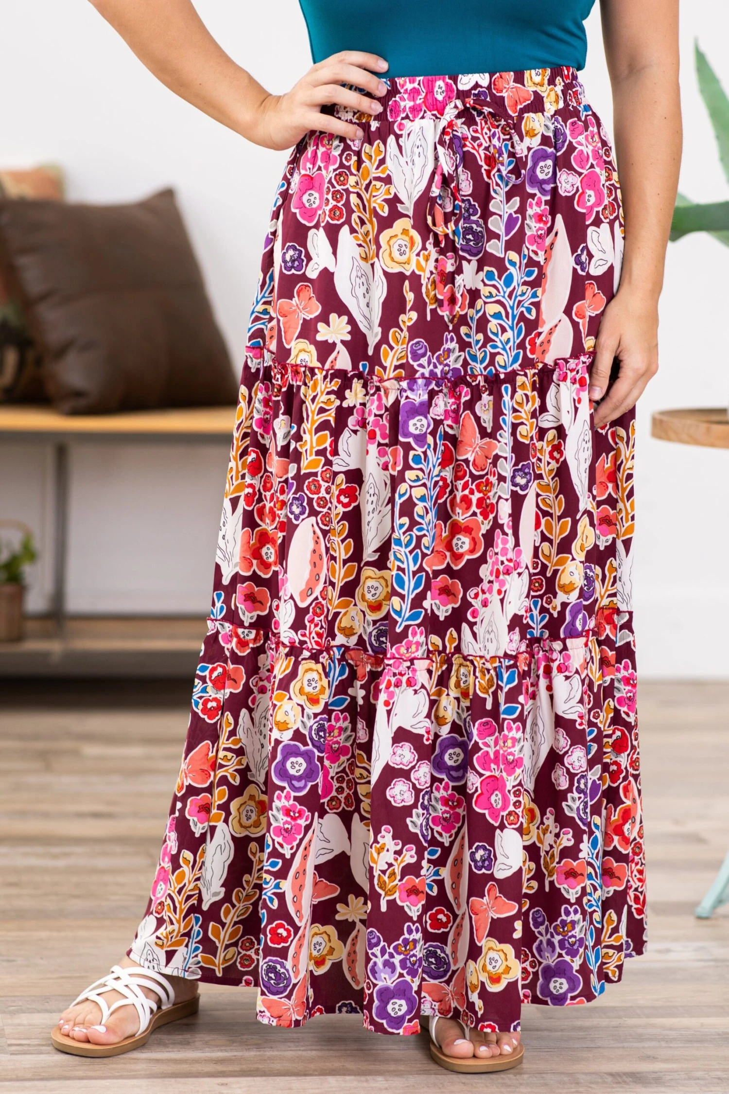 Pink Multicolor Floral Tiered Maxi Skirt 5 Pink Multicolor Floral Tiered Maxi Skirt - Image 3