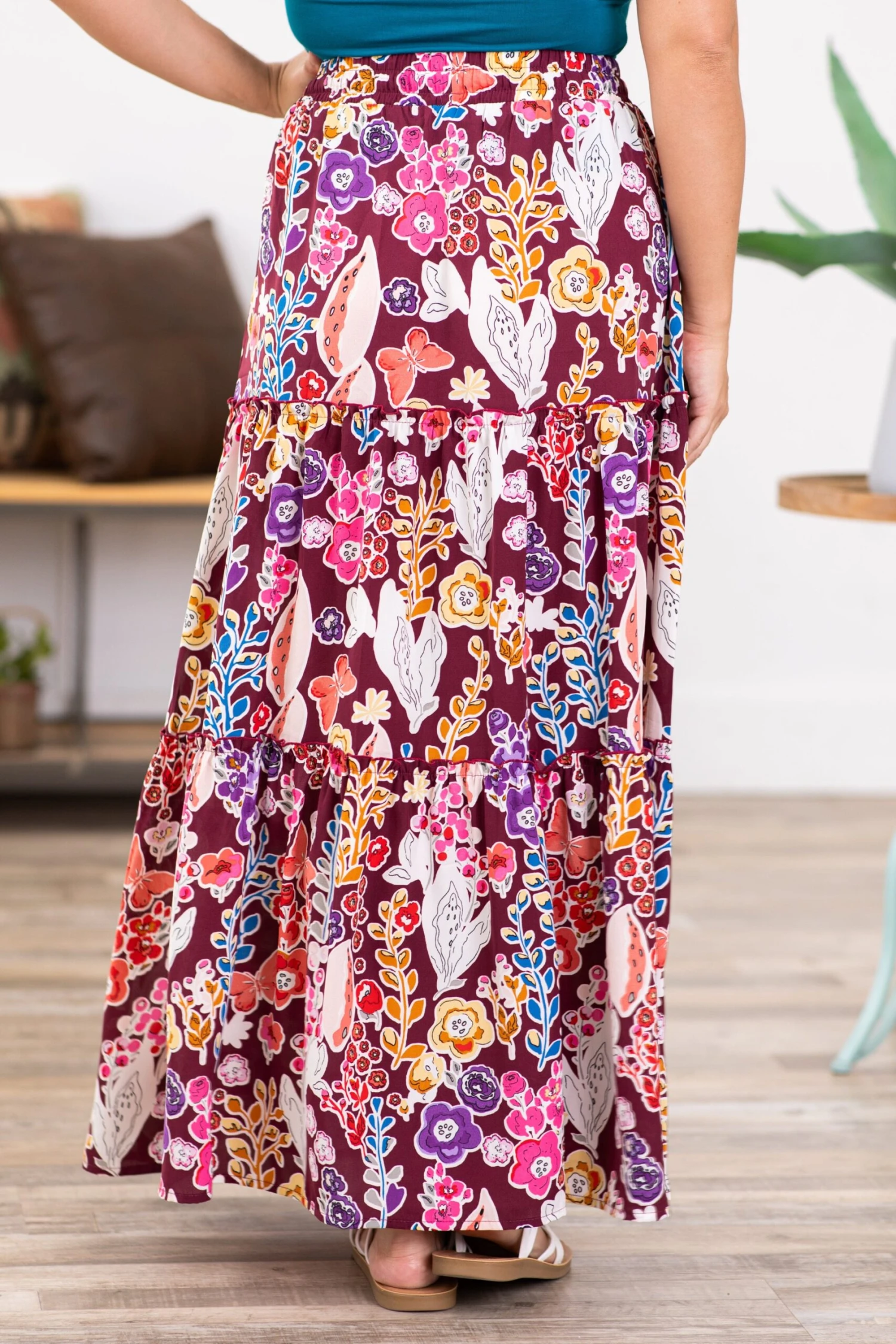 Pink Multicolor Floral Tiered Maxi Skirt 7 Pink Multicolor Floral Tiered Maxi Skirt - Image 5