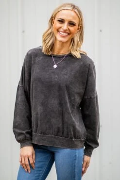 Charcoal Acid Wash Dolman Sleeve Top