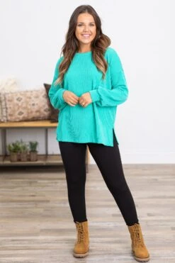 STACCATO Turquoise Ribbed Top With Side Slits -Staccato Shop 3D4A4760 7b8c6f92 7f7e 466c 99c4 3defc2b7460f