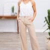Tan Wide Leg Trouser Pants