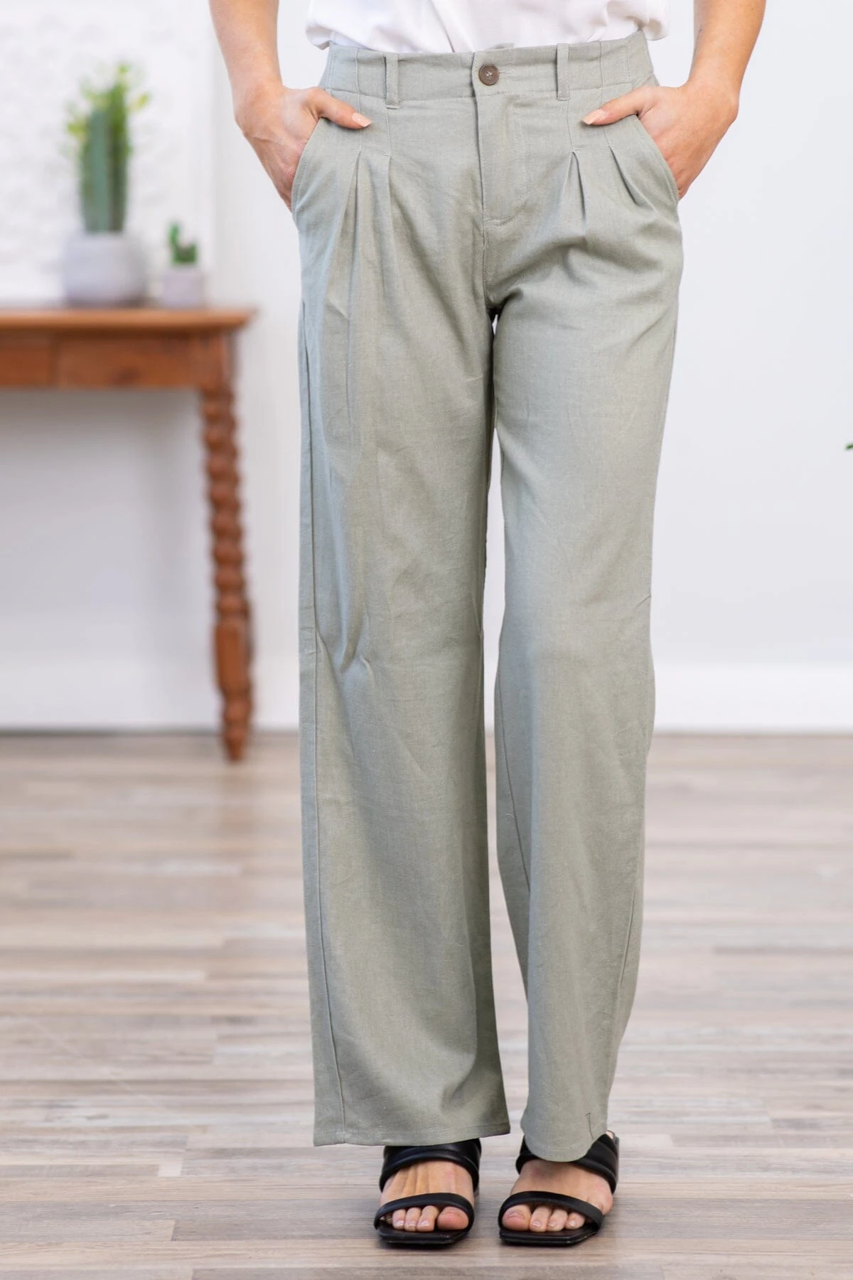 Dark Sage Wide Leg Trouser Pants 4 Dark Sage Wide Leg Trouser Pants - Image 2