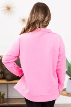 Pink 1/4 Snap Pullover With Kangaroo Pocket -Staccato Shop 3D4A4801 04397ac1 d697 44d4 8322 5585f09755e9