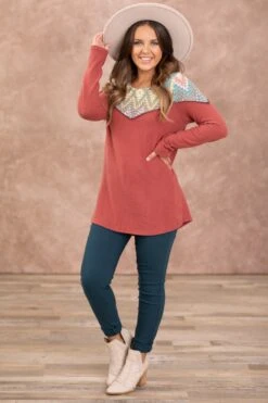 Terra Cotta Multicolor Chevron Detail Top -Staccato Shop 3D4A4932 75edfa0a 3d42 4a58 a357 52db71e4cb5b