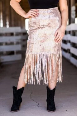 Rose Gold Sequin Midi Skirt With Fringe -Staccato Shop 3D4A4949 77f5d279 174e 4694 9a1e 1988e094ea9d