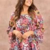 Wine And Blush Floral Baby Doll Top