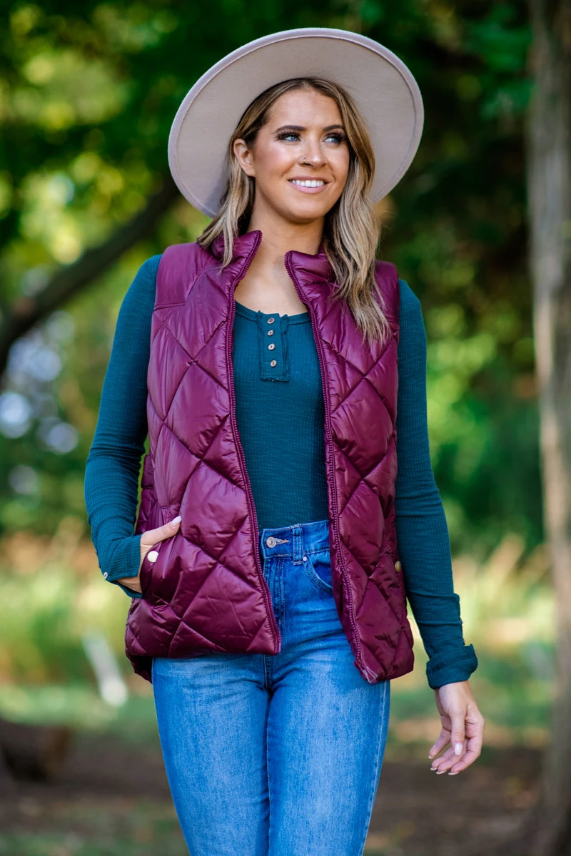 Burgundy Quilted Puffer Vest 3 Burgundy Quilted Puffer Vest