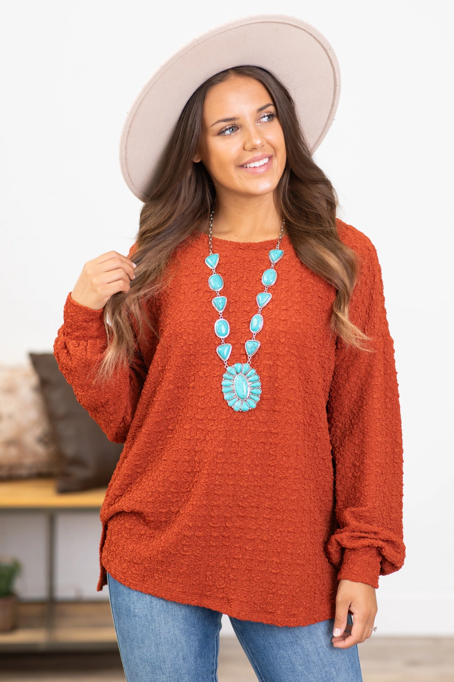 STACCATO Rust Textured Top With Side Slits 4 STACCATO Rust Textured Top With Side Slits - Image 2