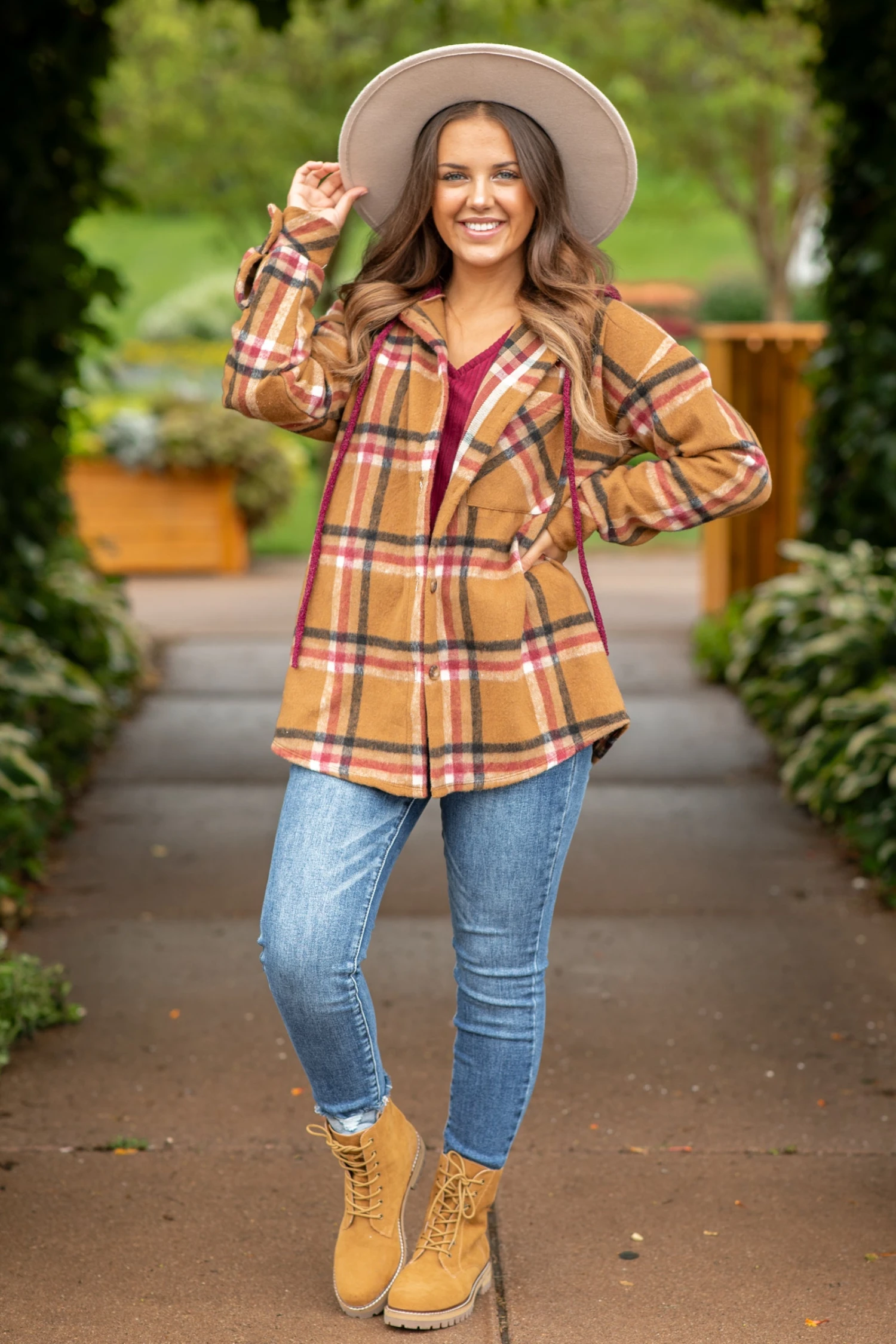 Cinnamon And Berry Hooded Plaid Shacket 5 Cinnamon And Berry Hooded Plaid Shacket - Image 3