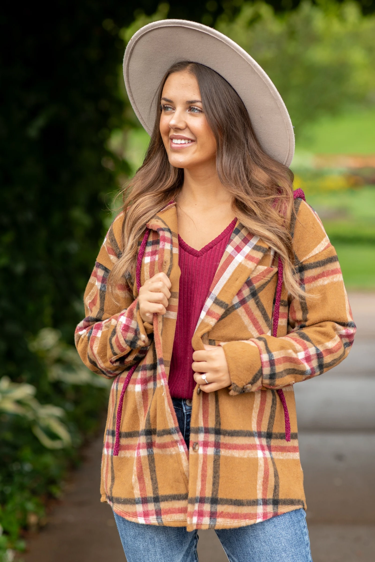 Cinnamon And Berry Hooded Plaid Shacket 4 Cinnamon And Berry Hooded Plaid Shacket - Image 2