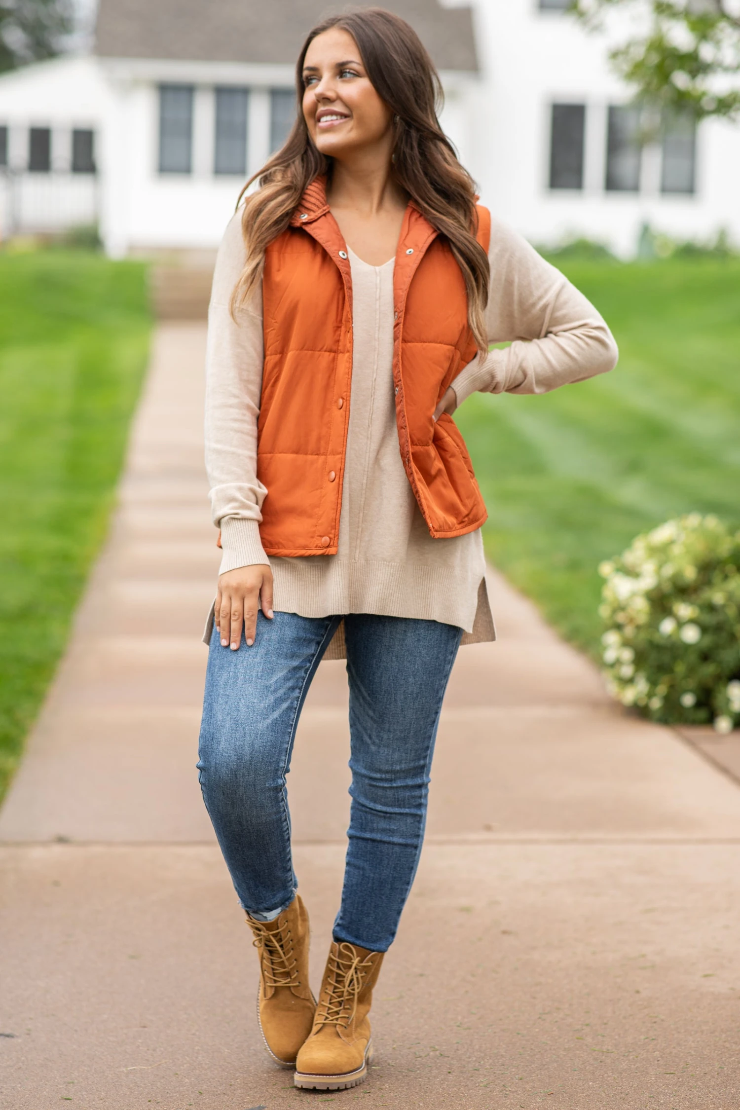STACCATO Burnt Orange Snap Front Vest With Sweater Back 5 STACCATO Burnt Orange Snap Front Vest With Sweater Back - Image 3