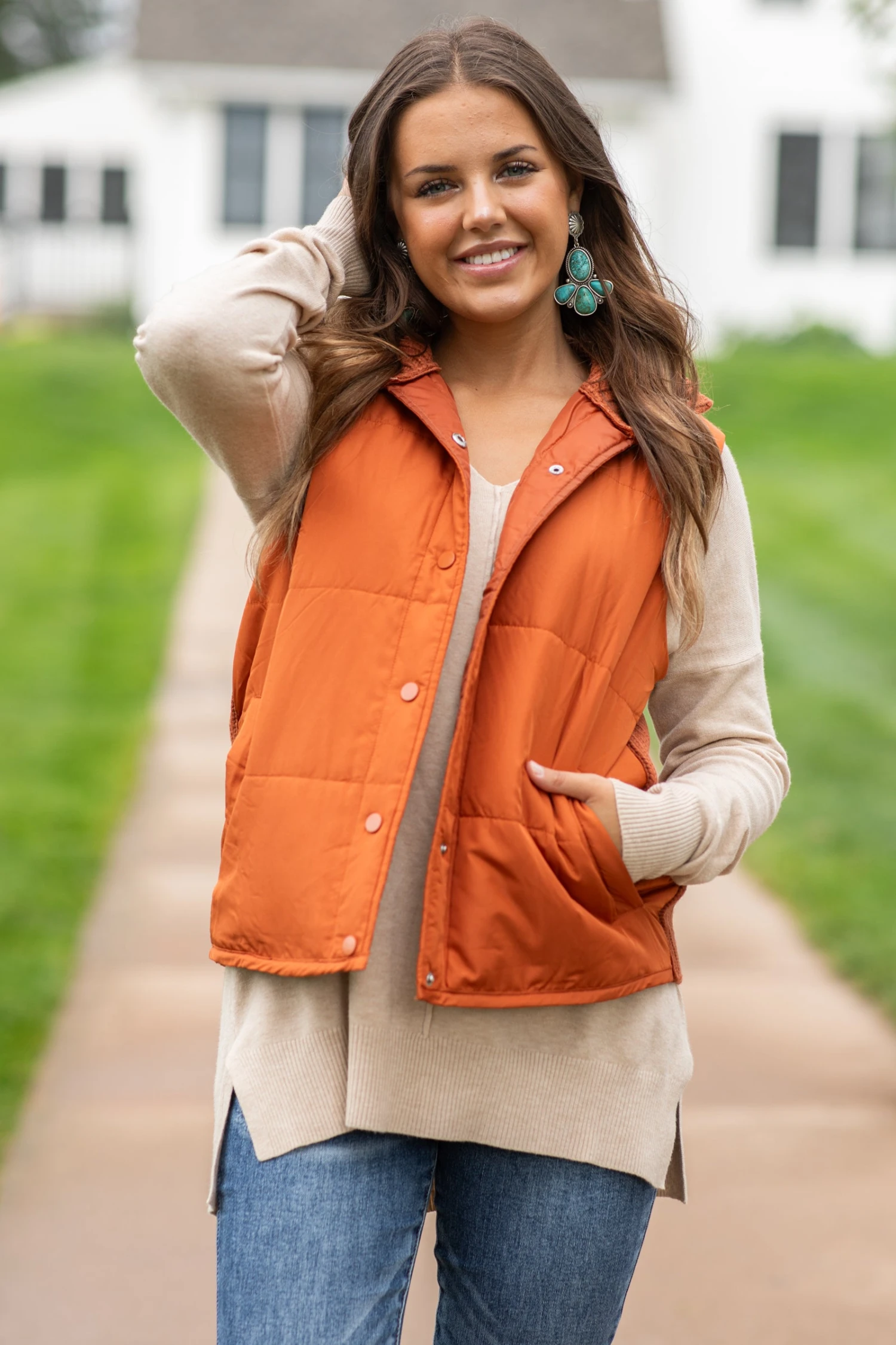 STACCATO Burnt Orange Snap Front Vest With Sweater Back 4 STACCATO Burnt Orange Snap Front Vest With Sweater Back - Image 2