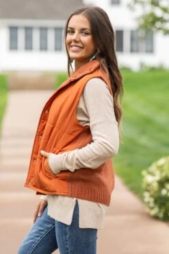 STACCATO Burnt Orange Snap Front Vest With Sweater Back
