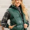 Hunter Green Faux Leather Puffer Vest