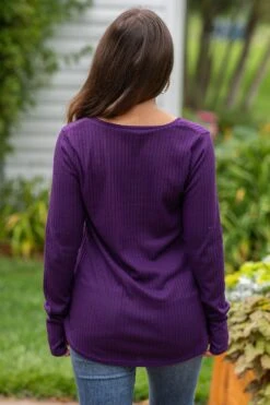 Eggplant V-Neck Ribbed Top With Thumbholes -Staccato Shop 3D4A5369 78b57adb a631 4ed8 bf48 3d78fa67bd1c