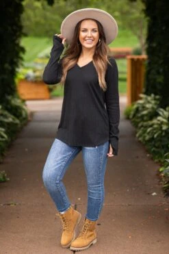 Black V-Neck Ribbed Top With Thumbholes 8 Black V-Neck Ribbed Top With Thumbholes -Staccato Shop 3D4A5393 2ea983b1 d022 46be 92a8 7ccba25c5f3d