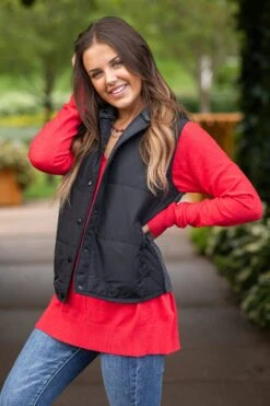 STACCATO Black Snap Front Vest With Sweater Back