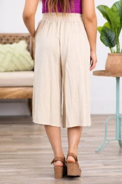Beige Self Tie Waist Wide Leg Capris -Staccato Shop 3D4A5547 4cbbc824 1d51 4317 8b0b 95817d5e4d9f