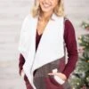 Burgundy And Brown Plaid Sherpa Vest