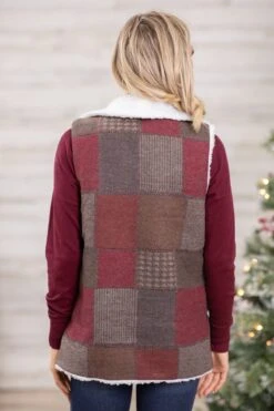Burgundy And Brown Plaid Sherpa Vest 6 Burgundy And Brown Plaid Sherpa Vest -Staccato Shop 3D4A5653 59c69740 340c 4e0b 8599 6f71d084b8bb