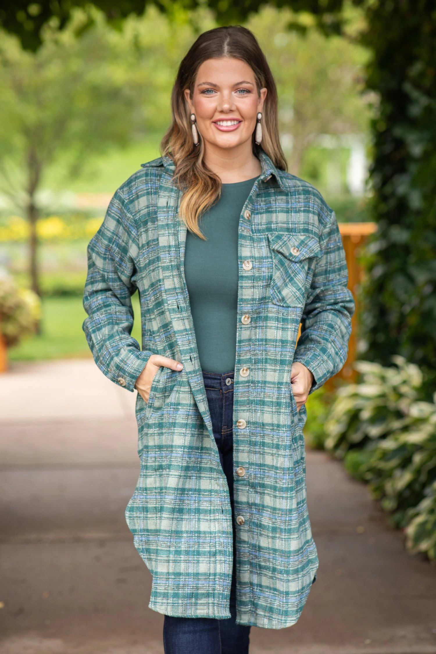 Sage And Dusty Blue Long Plaid Shacket 3 Sage And Dusty Blue Long Plaid Shacket