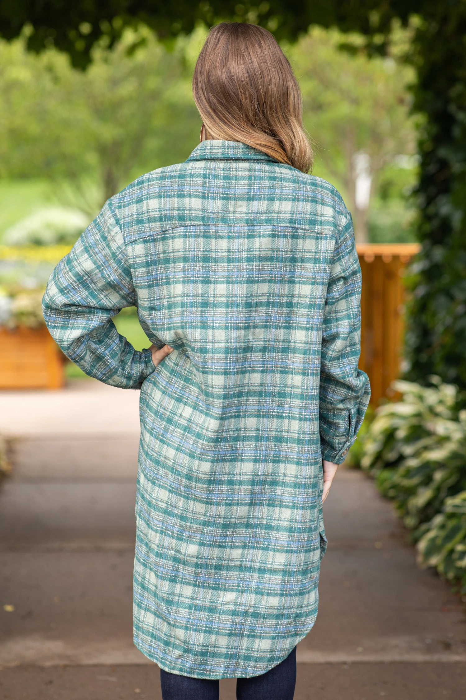 Sage And Dusty Blue Long Plaid Shacket 6 Sage And Dusty Blue Long Plaid Shacket - Image 4