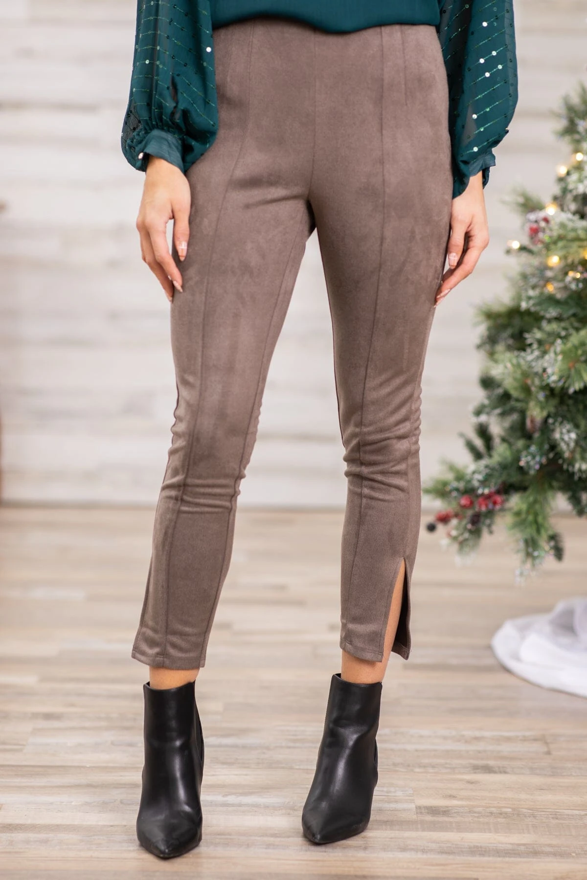 Taupe Faux Suede Side Zip Pants 4 Taupe Faux Suede Side Zip Pants - Image 2