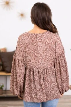 Brown And Mocha Leaf Print Babydoll Top -Staccato Shop 3D4A5701 4f68b82c 768e 4e88 acc8 cbf9d95e33b1