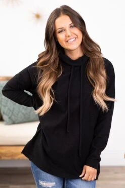 STACCATO Black Cowl Neck Long Sleeve Top