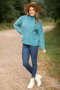 Teal Diamond Texture Turtleneck Sweater -Staccato Shop 3D4A5917 c02eb6f3 3045 4ff2 a545 564d2e749307