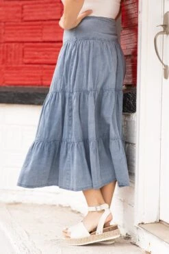 Medium Wash Tiered Denim Midi Skirt 12 Medium Wash Tiered Denim Midi Skirt -Staccato Shop 3D4A5998 7bb4b056 1285 409c 9f4a 52606fe4e0d4