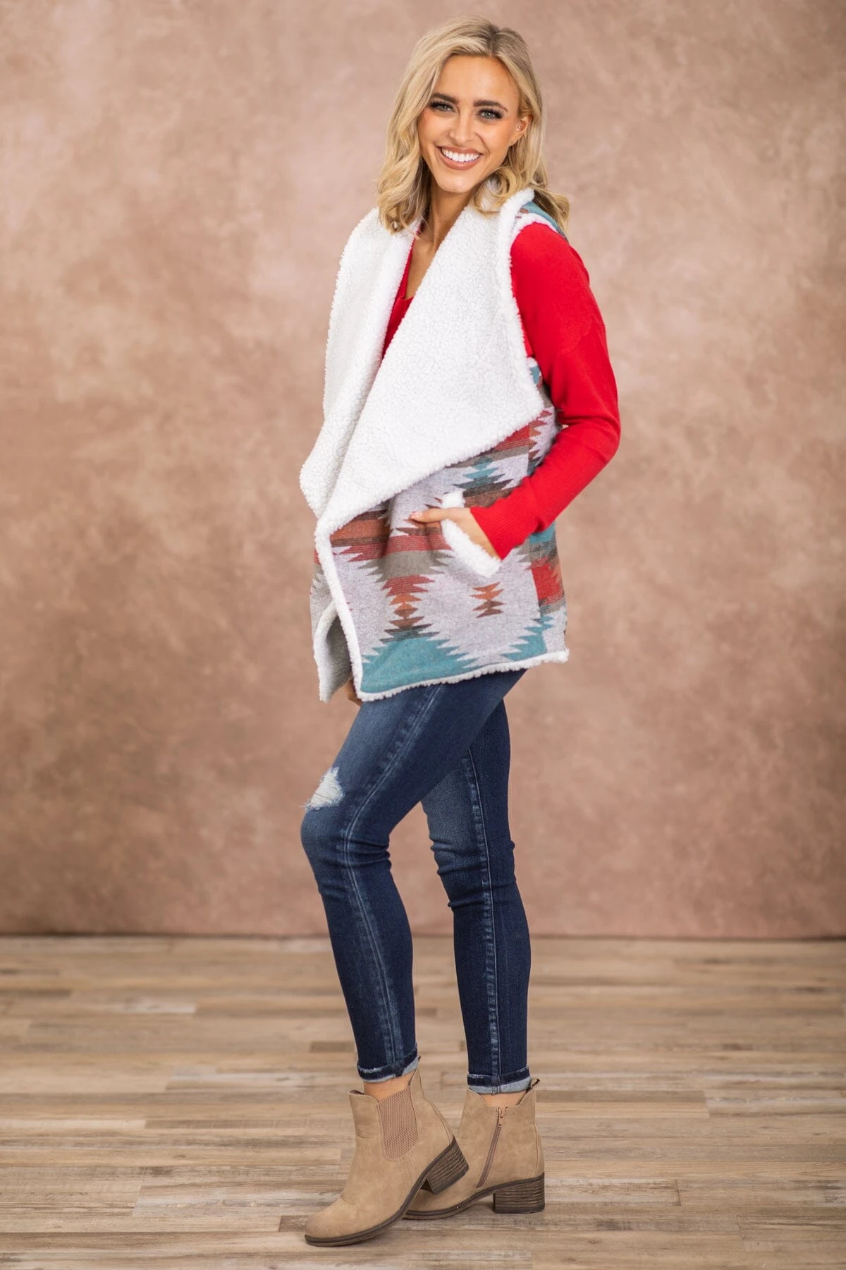 Turquoise Multicolor Aztec Sherpa Vest 4 Turquoise Multicolor Aztec Sherpa Vest - Image 2