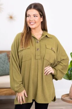 Olive Pullover With Pocket Detail