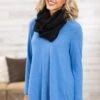 Cornflower Top And Black Infinity Scarf Bundle