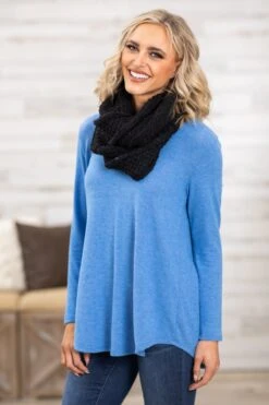 Cornflower Top And Black Infinity Scarf Bundle