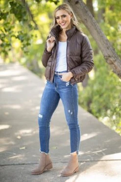 Brown Faux Leather Puffer Jacket -Staccato Shop 3D4A6602 213073dc 09e9 40b0 ba2e ffe385e2570e