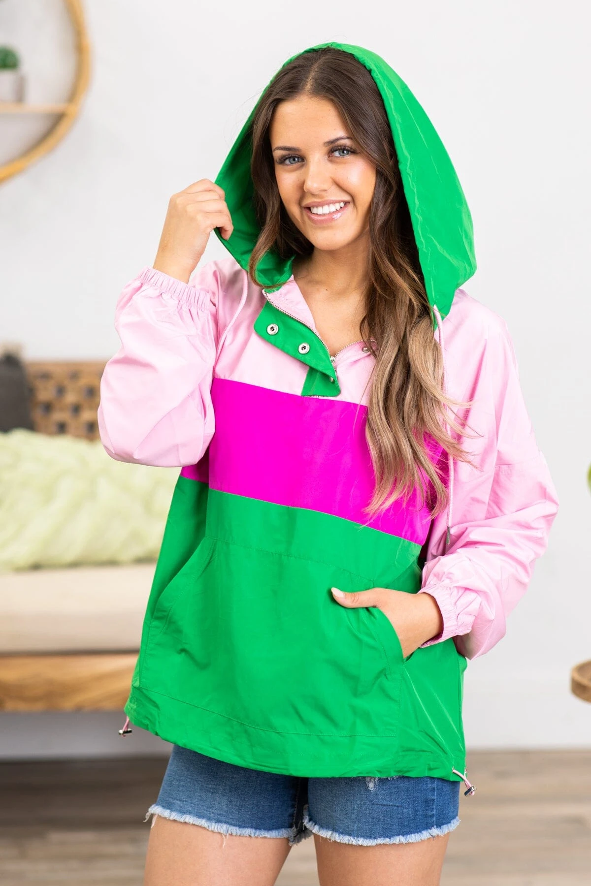 Jade And Pink Colorblock Windbreaker Pullover 3 Jade And Pink Colorblock Windbreaker Pullover
