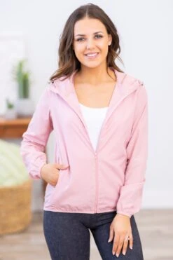 Dusty Rose Hooded Windbreaker Jacket