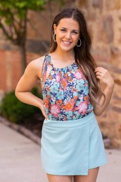 Dusty Aqua Asymmetrical Front Skort