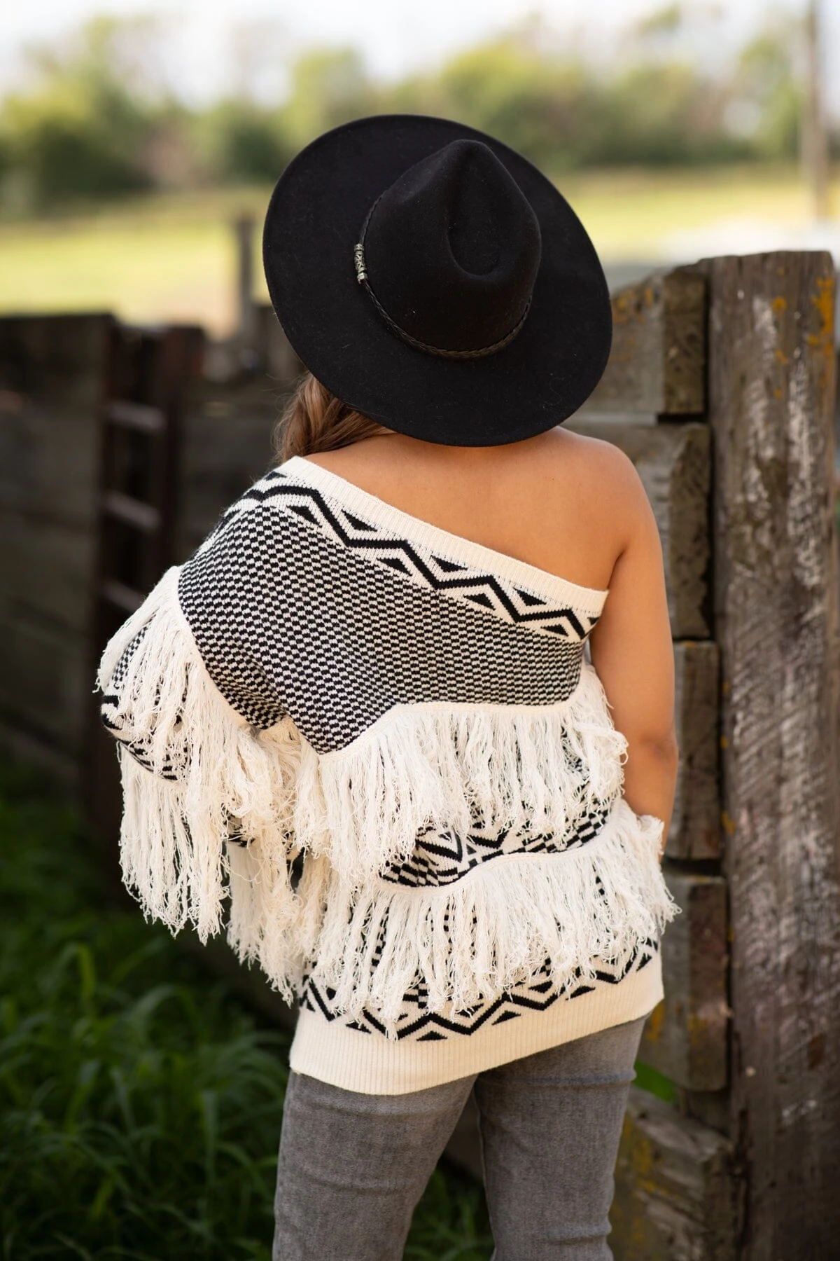 Ivory One Shoulder Sweater With Fringe 6 Ivory One Shoulder Sweater With Fringe - Image 4