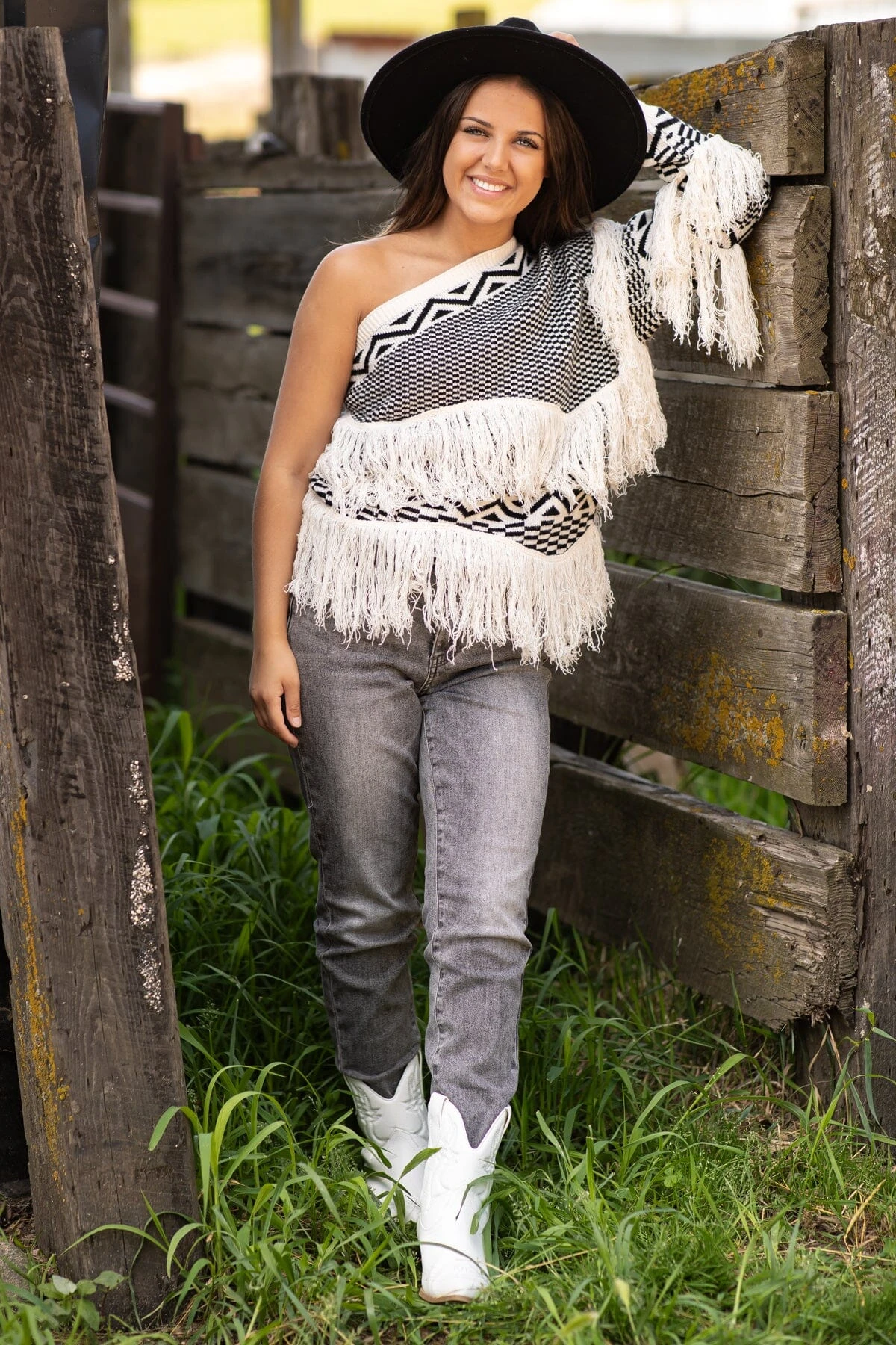 Ivory One Shoulder Sweater With Fringe 5 Ivory One Shoulder Sweater With Fringe - Image 3
